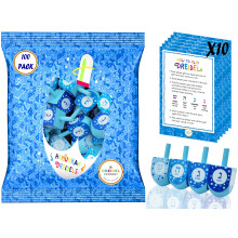 De Dreidel Company Handgeschilderde Houten Dreidels Pastel Blauw & Wit, 100-Pack Hanukkah Spel