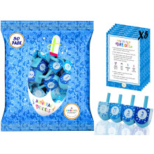 Die Dreidel Company Handbemalte Holz Dreidels in Pastellblau & Weiß, 50er Pack