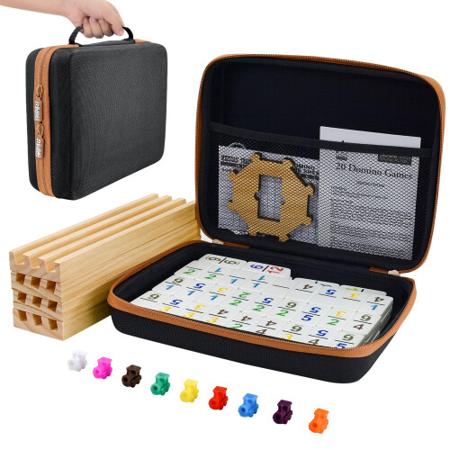 Set di Domino Messicano con Numeri e 4 Supporti, 91 Tessere in Valigetta