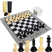 King Size Giant Chess Set with 10 Inch Pieces - Oversized Plastic Chess Game for Indoor/Outdoor Use with Waterproof Mat and Storage Box for Kids Adult