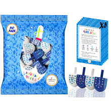 De Dreidel Company Handgeschilderde Houten Dreidel, 50-Pack Lichtblauw & Wit Sterontwerp