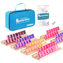 Gioco Rummy Cube Rosa per 6 Giocatori con 6 Supporti in Legno e 160 Tessere in Acrilico