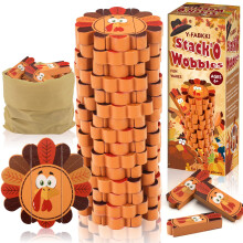 Y-FABKKI Thanksgiving Holzblock Stapelspiel, Türkeithema Kipp-Turm für Erwachsene und Kinder