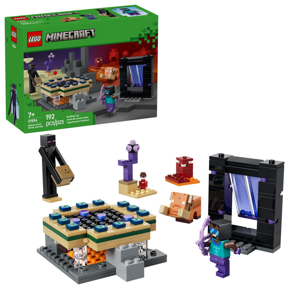Lego Minecraft Nether & End Portal Journey Building Toy For Boys & Girls - Video Game Playset & Toy Figures For Kids, Ages 7+ - W/Cool Hero Minifigure