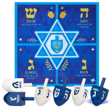 JOYIN 6-delige Hanukkah Dreidel Set, Blauwe & Witte Houten Dreidels met Engelse Transliteratie