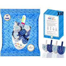 De Dreidel Company Handgeschilderde Houten Dreidel, 100-Pack Lichtblauw & Wit Sterontwerp, Hanukkah Spel Inclusief Instructiekaart