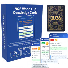 YXYOUNG 2026 World Cup Soccer Knowledge Trivia Cards Game - 100 Educational Question Cards, 5 Categories, 3 Difficulty Levels, Family and Friend Game