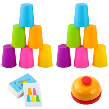 Vinciph 2 Set Interactive Color Stacking Cup Game Set - Mental Training & Competitive Family Activity with 12 Cups, 54 Challenge Cards & Buzzer (Famil