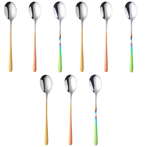 9Pcs Polished Stainless Steel Soup Spoons Assorted Color Tableware Set 1