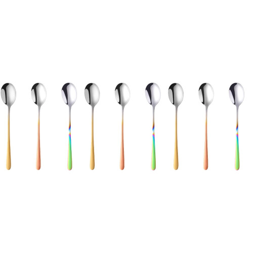 9Pcs Polished Stainless Steel Soup Spoons Assorted Color Tableware Set 2