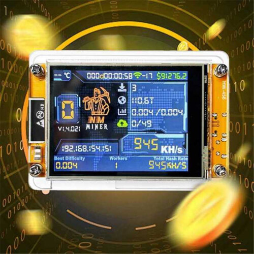 NMMiner NerdMiner V2 Hashrate Vis Krypto Solo Lotteri Bitcoin 1