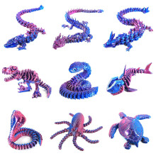 9PCS 3D Utskrivna Drakar och Djur, Inkluderar Orm, Dinosaurie, Bläckfisk, Hajar, Sköldpadda, Kobra