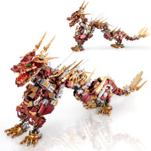 HIGH GODO Dragon Bausteine für Erwachsene, Roter Mechanischer Drache Bau Modell Sammlerstück