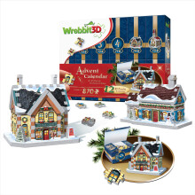 Wrebbit3D Adventskalender 3D Puzzel | Ontdek en Bouw Charmante Huizen voor een Feestelijke Weergave | 12 Individueel Verpakte Puzzels