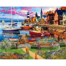 White Mountain 1000 Piece Puzzle Summer Vintage Jigsaw Puzzles for Family and Adults - Boat Harbor