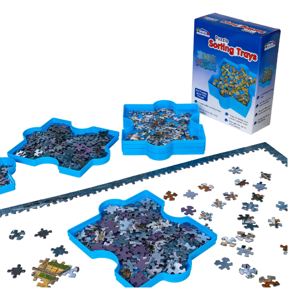 Mountain Stackable Puzzle Sorting Trays - 6 Plastic Shaped Trays, Stores Up To 1000 Jigsaw Pieces White