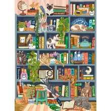 Buffalo Games - Bonjour - Olivia Gibbs - Katter i Hemmet Bibliotek - 1000 Bitars Pussel för Vuxna