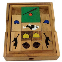 Honkbalveld - Houten IQ Sliding Block Klotski Breinbreker Puzzel - Reisspel Cadeau