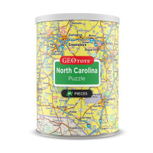 Geotoys North Carolina Mini State Puzzle - 60 Piece Puzzles for Kids and Adults in Portable Can, 13" x 6" Educational Travel Puzzle for Ages 7 and Up