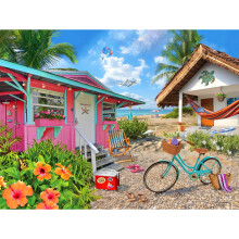 White Mountain 500 Piece Puzzle Summer Beach Jigsaw Puzzles for Family and Adults - Beach Cottages