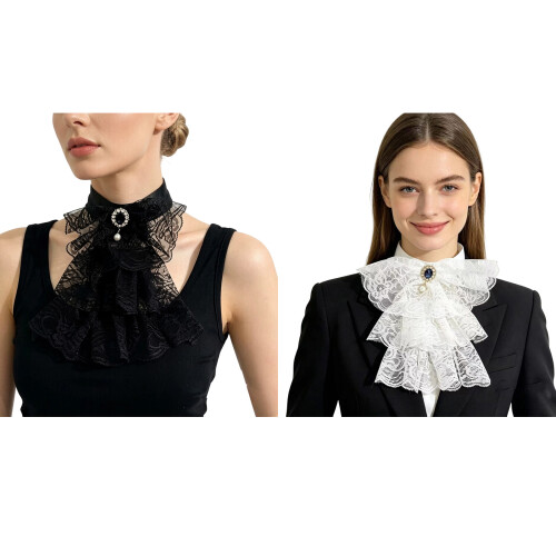 Collier élégant en polyester réglable en dentelle de style-Blanc 1