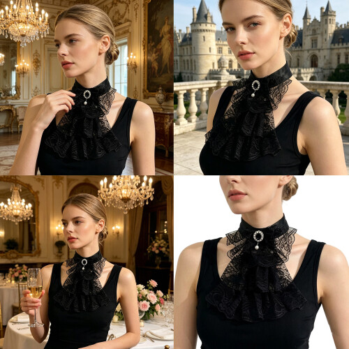 Collier élégant en polyester réglable en dentelle de style-Blanc 2