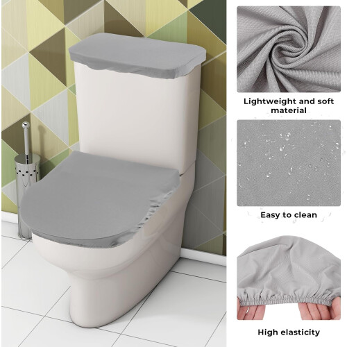 Set composto da coperchio WC e copricassone elasticizzati grigi. 2