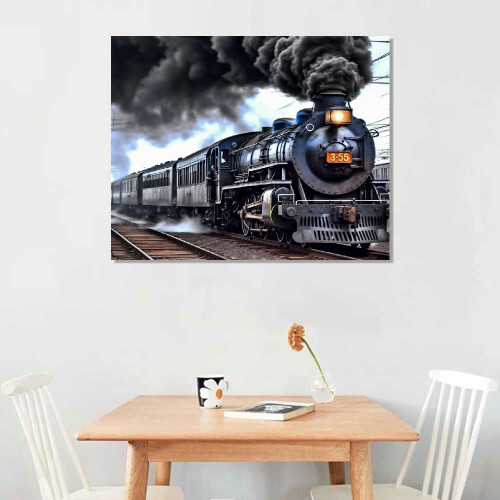 Quadro decorativo de parede em tela com trem a vapor, 40,6 cm (16 polegadas) 2