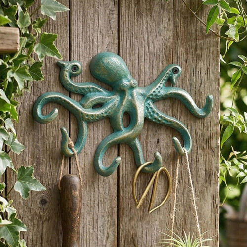 Artistic Iron Octopuses Shaped Hook For Home-patina red 1