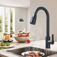 Rubinetto da cucina nero, miscelatore da cucina con doccetta estraibile, doccetta ad arco alto girevole a 360 per lavello, doccetta retrat