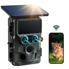 Cámara de vigilancia solar para exteriores - Doble lente de 60 MP 4K UHD - Visión nocturna de 20 m - Bluetooth/WiFi/Aplicación - IP66