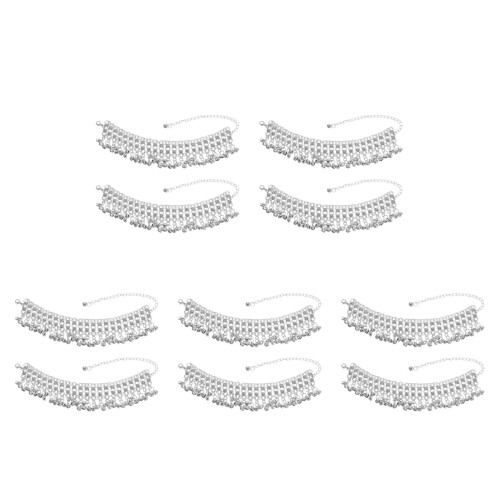 10Pcs Silver Layered Anklet with Bells Tassel Chain for Beach Dance 1