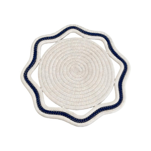 Elegant Octagonal Placemat Heat Resistant-white dark blue 18cm