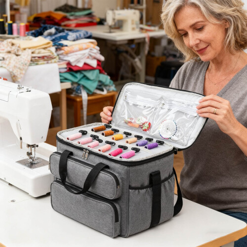 Sewing Supplies Storage Pouch Foldable Handheld-Light Grey 2