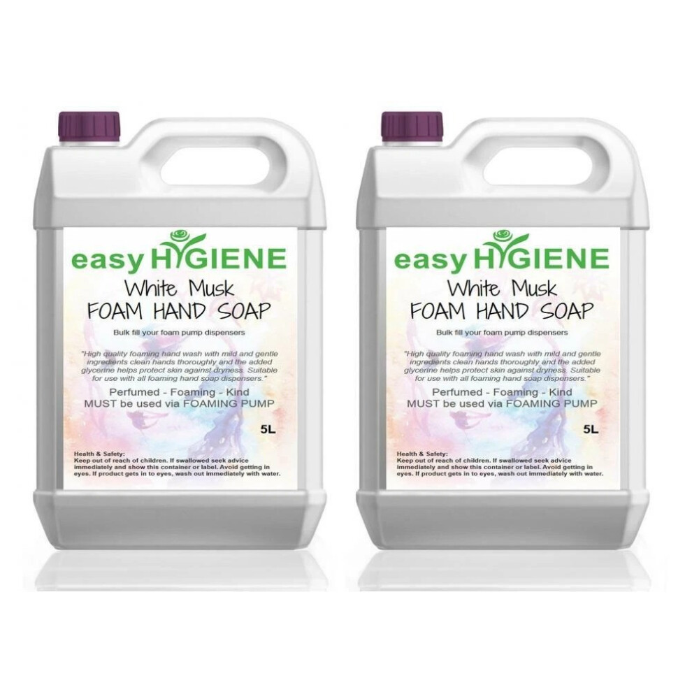 Easyhygiene White 10L Musk Foam Liquid Hand Soap 2X 5L Foaming Antibacterial Top Up Your Dis