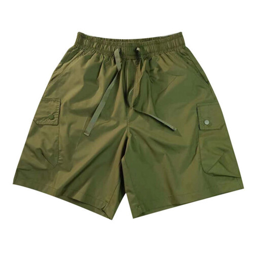 Calções de pesca masculinos com bolsos e cintura elástica.