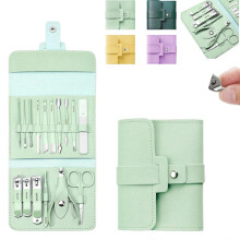 Portable Nail Clipper Set (12/16pcs), Folding Leather Manicure Kit with Clippers, Toenail Grooming & Personal Hygiene Care