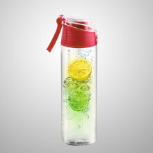 Rote zylindrische Wasserflasche mit Fruchteinsatz (1 Set)