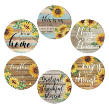 Juego de 6 posavasos de madera con diseño de girasol