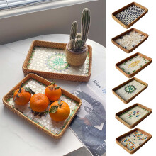 Bandeja organizadora em estilo rattan para lanches e bebidas, 1 unidade