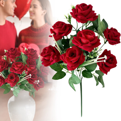 7-hovedet kunstig rosebuket med lang stilk
