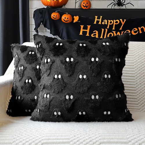 Καλύμματα Μαξιλαριού με Φαντάσματα Halloween 16x16 ίντσες, Σετ 2 τεμαχίων, Μαύρο