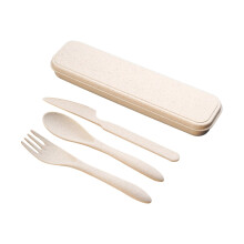 Ensemble d'ustensiles de voyage en paille de blé avec étui (1 pièce)