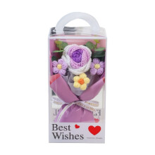 Buquê de rosas de crochê tecido à mão, roxo, 12,7 x 12,7 x 24,9 cm, caixa de presente