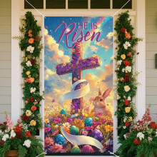 Cortina de Páscoa para Porta em Poliéster 180x90cm Multicolorida