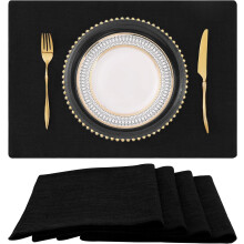 Black cotton-linen placemats 13x19 inch set of 4