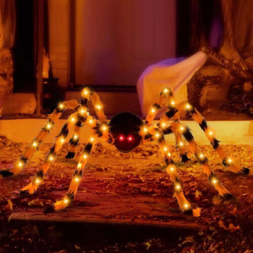 Halloween spindel trädgårdsdekor glödande röda ögon 113 cm