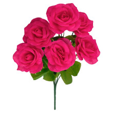 Buquê de rosas artificiais vermelhas de seda, 32 x 13 cm (12,6 x 5 polegadas)