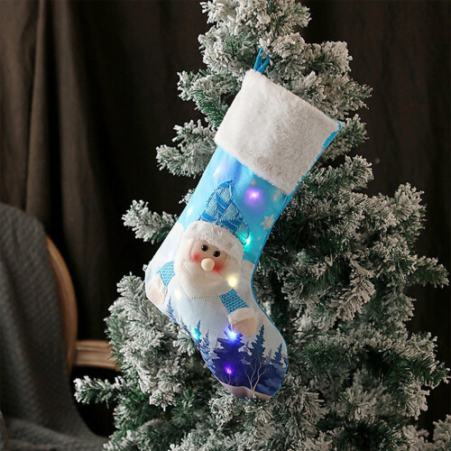 LED-Weihnachtsstrumpf, blauer Schneemann, 48 x 21 cm