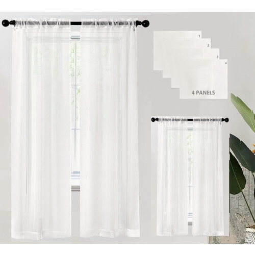 Cortinas de voile transparente bege 42"L x 72"A (pacote com 4)